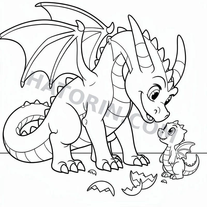 Easy Fantasy Dragons coloring page preview 1