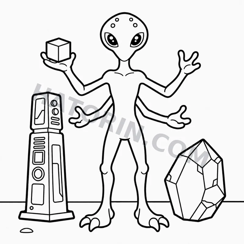 Easy Sci-Fi Aliens coloring page preview 1