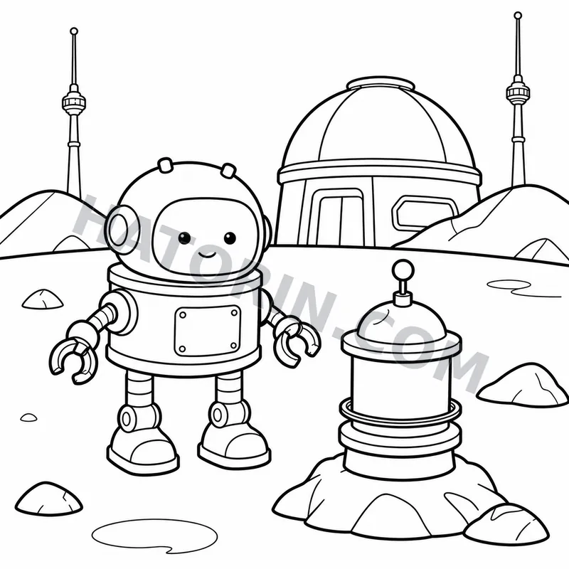 Easy Sci-Fi Robots coloring page preview 1