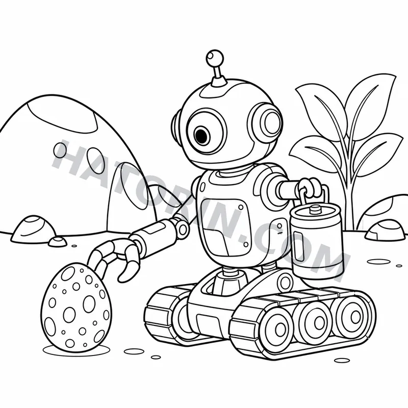 Easy Sci-Fi Robots coloring page preview 2