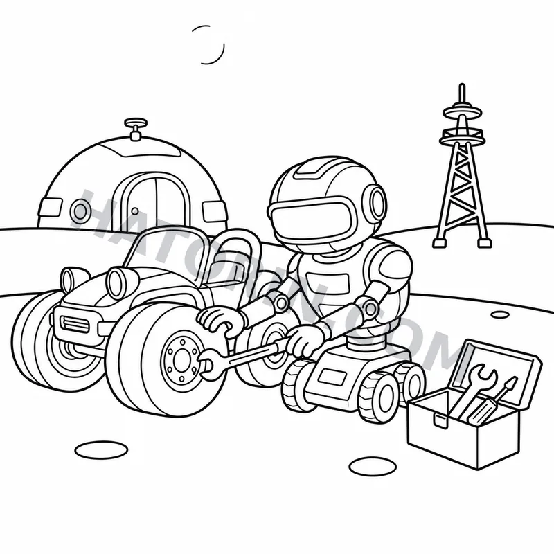 Easy Sci-Fi Robots coloring page preview 3