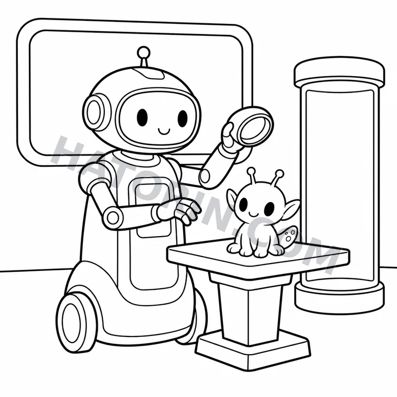 Easy Sci-Fi Robots coloring page preview 5