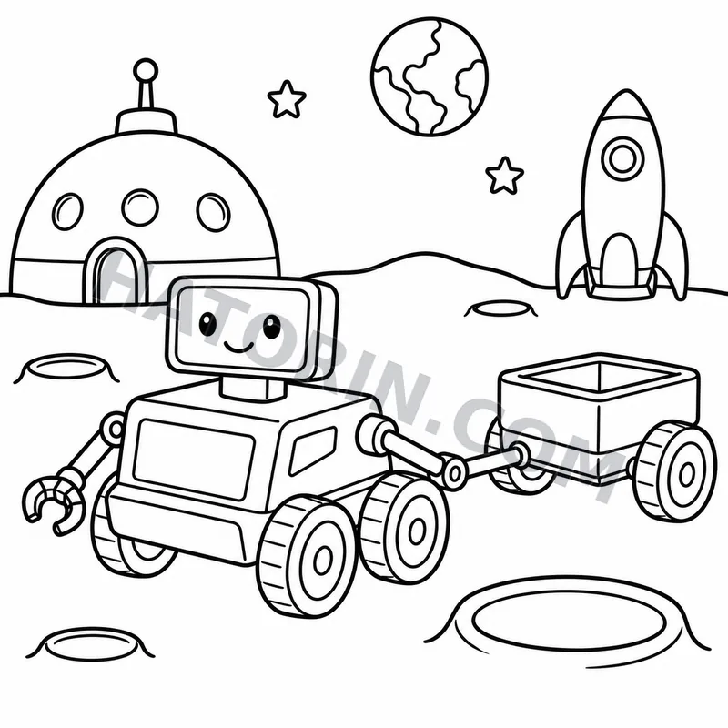 Easy Sci-Fi Robots coloring page preview 6