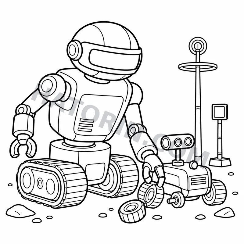 Easy Sci-Fi Robots coloring page preview 7