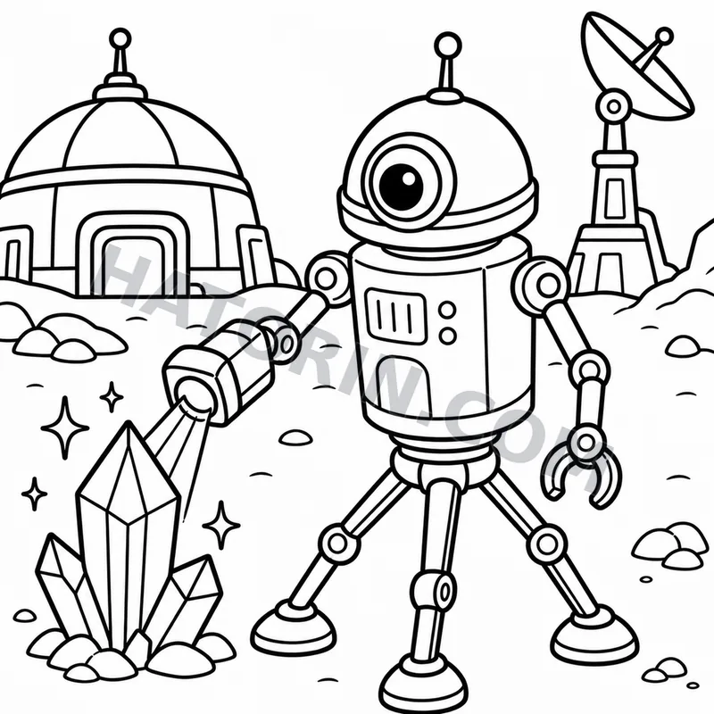 Easy Sci-Fi Robots coloring page preview 8