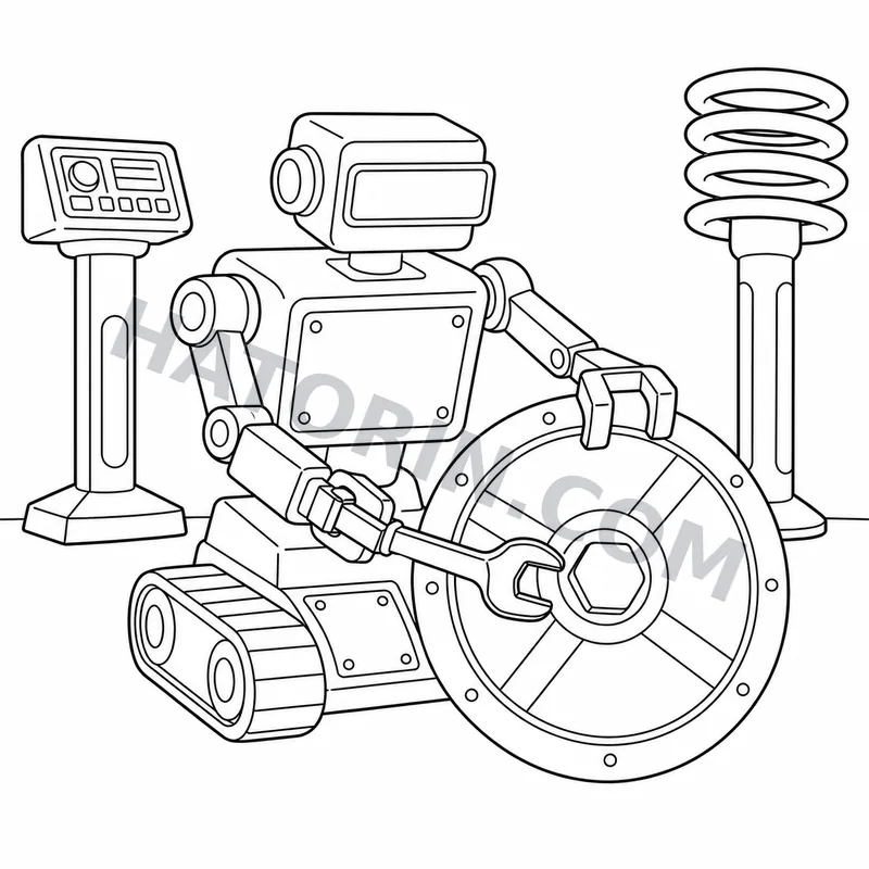 Easy Sci-Fi Robots coloring page preview 10