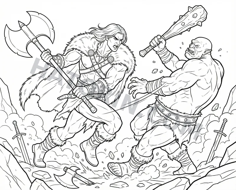 Fantasy Heroes in Action coloring page preview 1