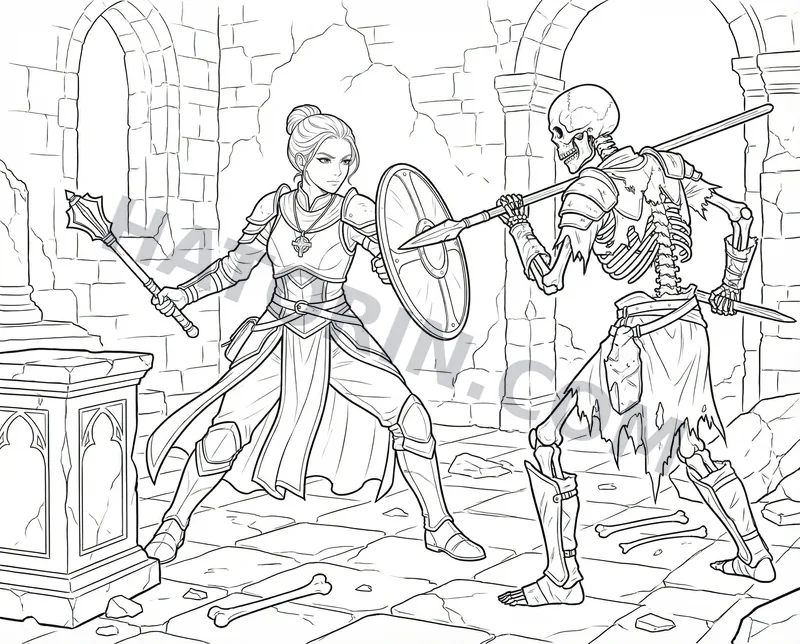 Fantasy Heroines in Action coloring page preview 1