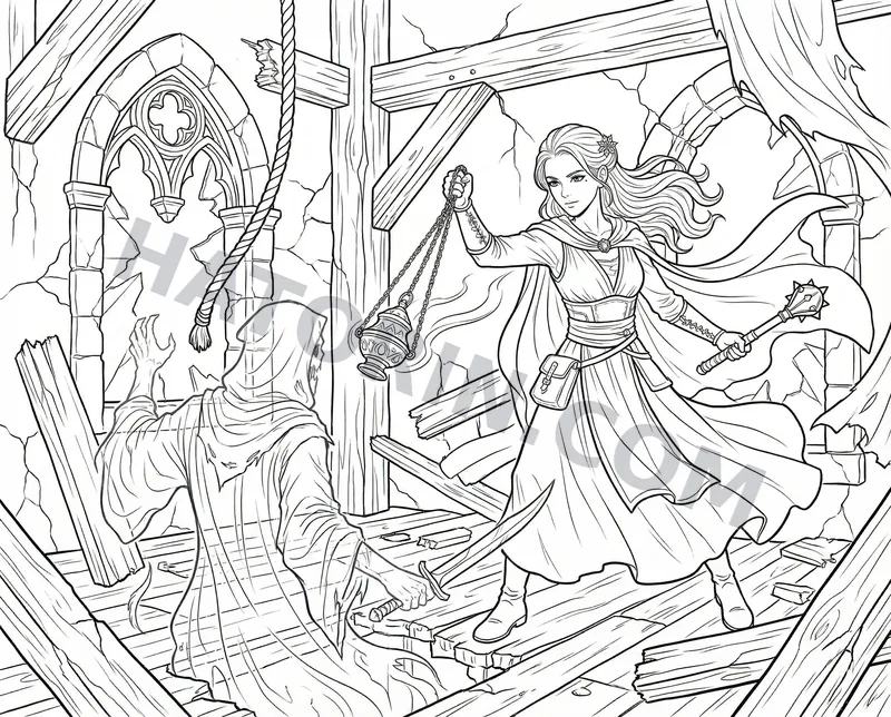 Fantasy Heroines in Action coloring page preview 2