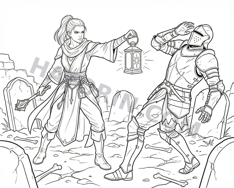 Fantasy Heroines in Action coloring page preview 3