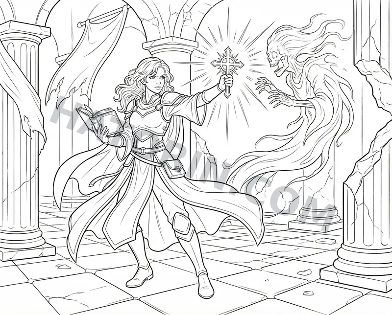 Fantasy Heroines in Action coloring page preview 4