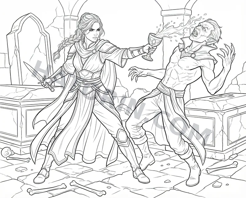 Fantasy Heroines in Action coloring page preview 5