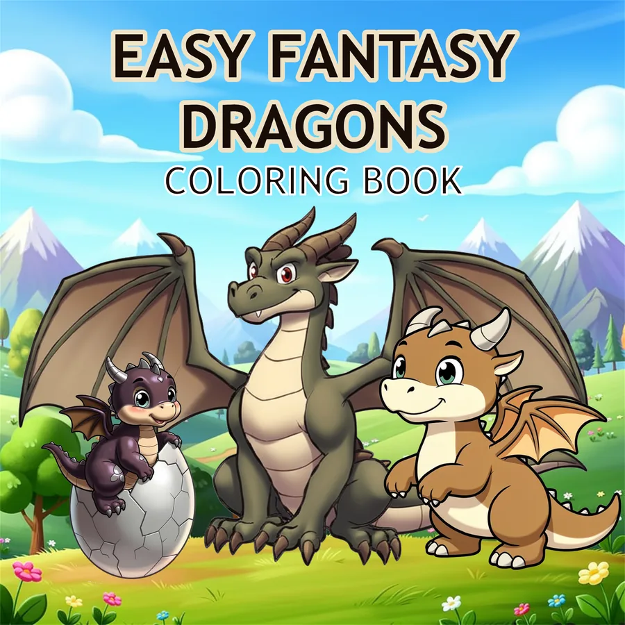 Easy Fantasy Dragons coloring book front cover